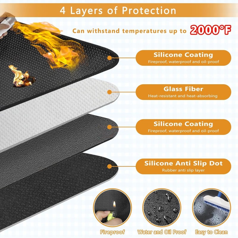 Anze Under Grill Mat for Outdoor Grill, 24 x 42 Inch Anti-Slip BBQ Floor Mats, Easy to Clean Reusable Double-Sided Fireproof Grill Pad, Oil-Proof Waterproof Protector for Indoor Fireplace Pit Mat - Image 2